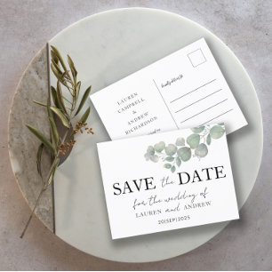 Rustic Eucalyptus Sage Green Save the Date  Postcard