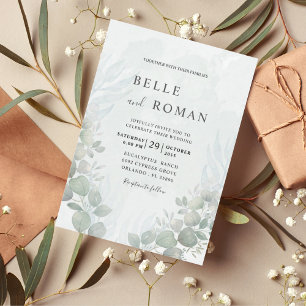 Rustic Eucalyptus Sage Green Wedding Invitation