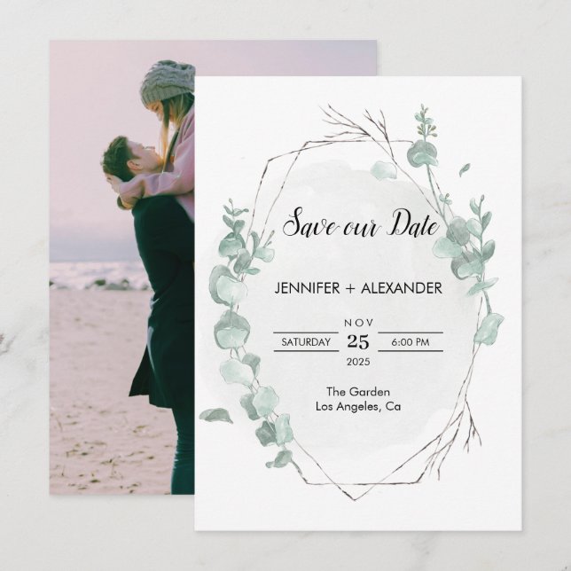 Rustic Eucalyptus Save The Date Card (Front/Back)