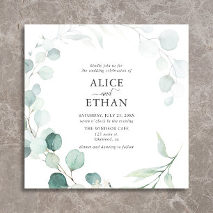 Rustic Eucalyptus Script Summer Wedding Invitation