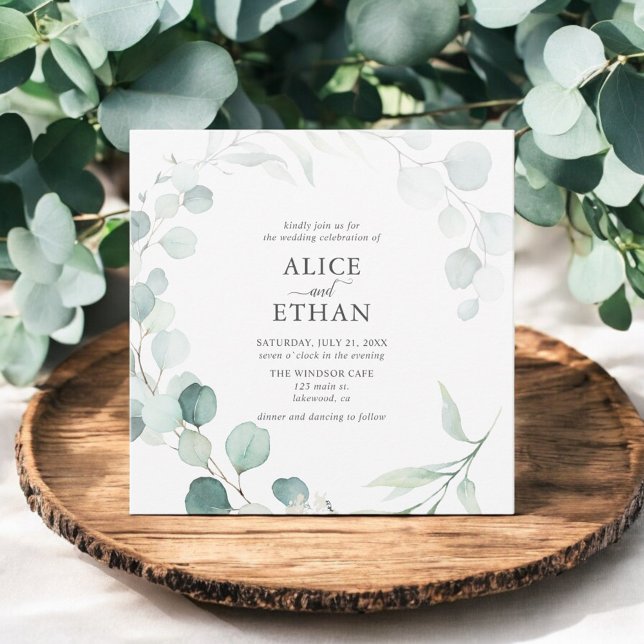 Rustic Eucalyptus Script Summer Wedding Invitation (Creator Uploaded)