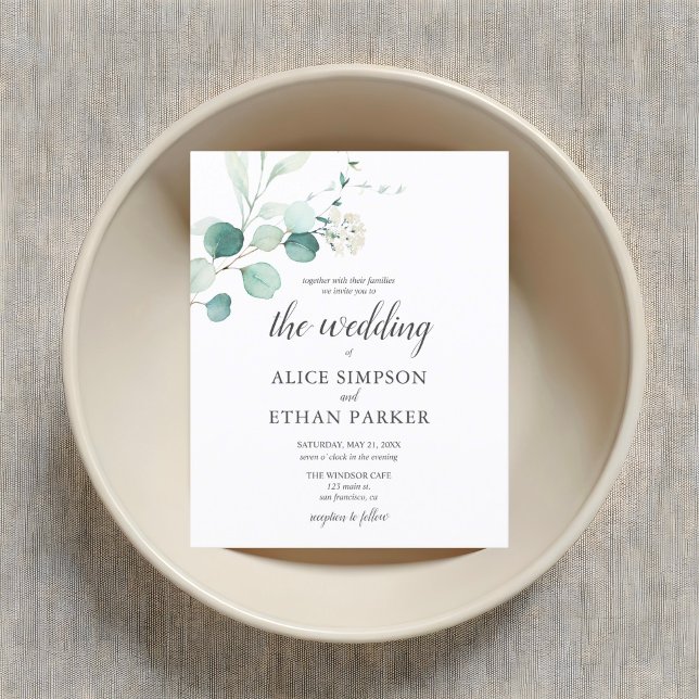 Rustic Eucalyptus Script Summer Wedding Invitation Postcard (Creator Uploaded)
