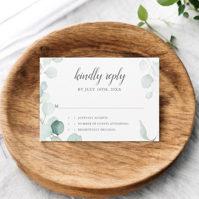 Rustic Eucalyptus Script Wedding RSVP Card (Creator Uploaded)