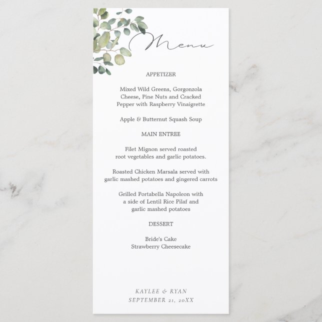Rustic Eucalyptus Tall Menu (Front)