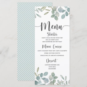 Rustic Eucalyptus watercolor green & White Wedding Menu