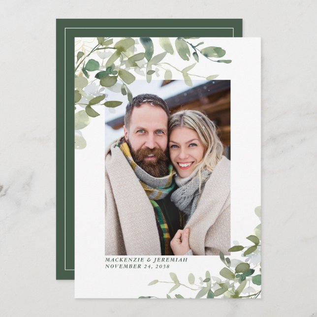 Rustic Eucalyptus Wedding Photo Save the Date (Front/Back)