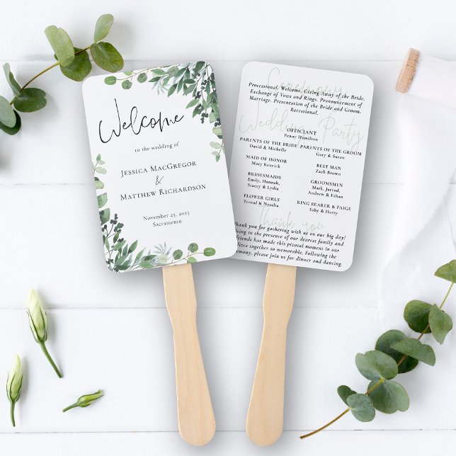 Rustic Eucalyptus Wedding Program Hand Fan (Rustic Eucalyptus Wedding Program Hand Fan)