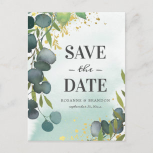 Rustic Eucalyptus Wedding Save the Date Announcement Postcard