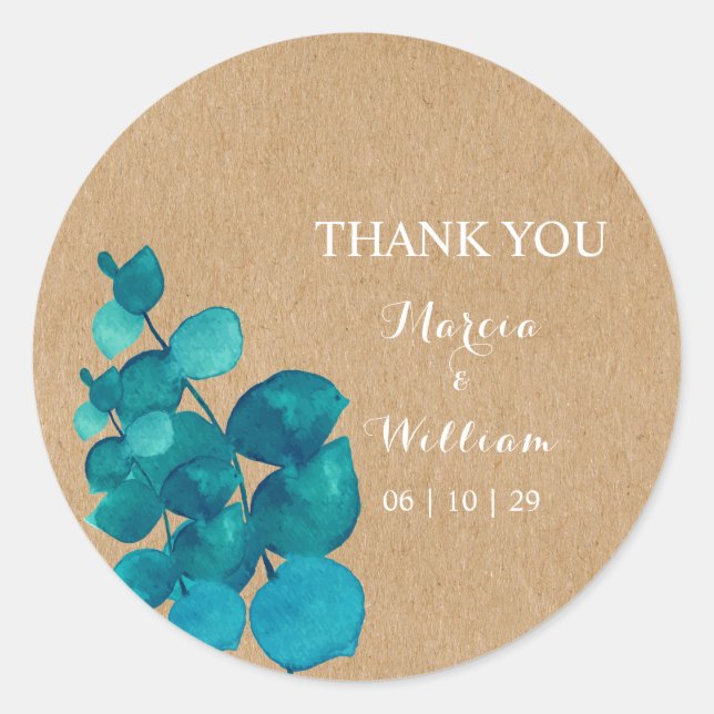 Rustic Eucalyptus Woodland Thank You Favour Classic Round Sticker (Front)