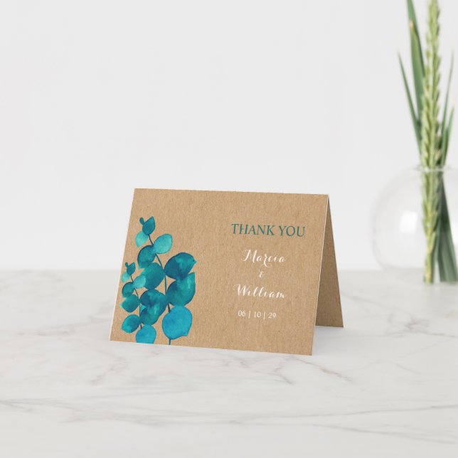 Rustic Eucalyptus Woodland Wedding Thank You (Front)