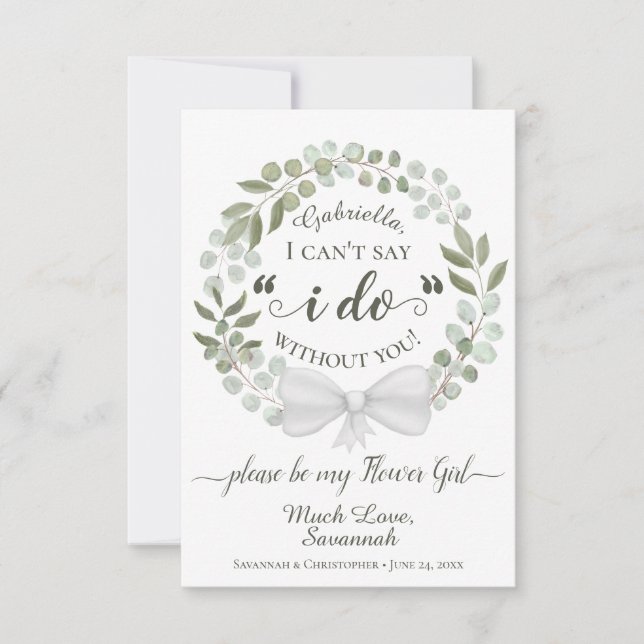 Rustic Eucalyptus Wreath Be my Flower Girl Card (Front)