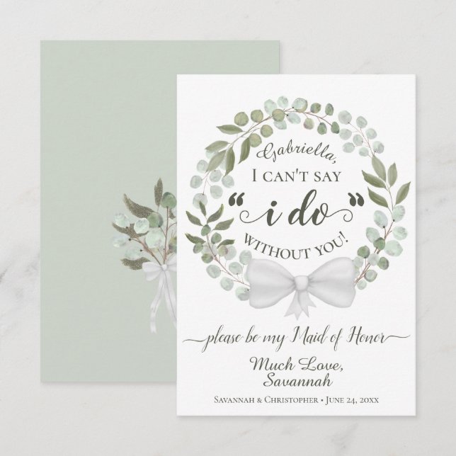 Rustic Eucalyptus Wreath Be my Maid of Honour Card (Front/Back)