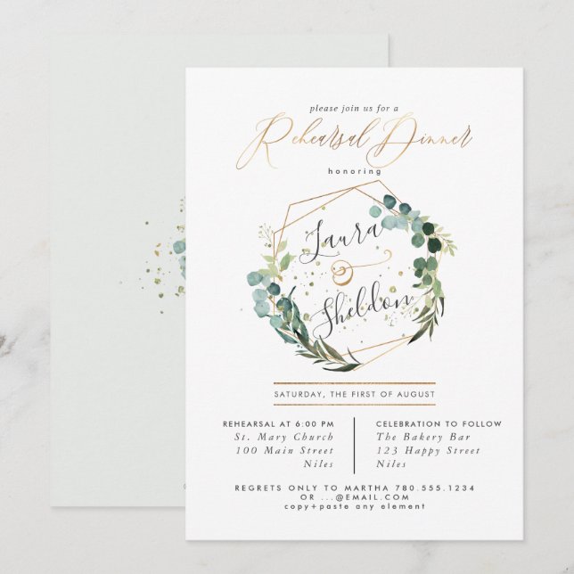 Rustic Eucalyptus Wreath Rehearsal Dinner Invitation (Front/Back)