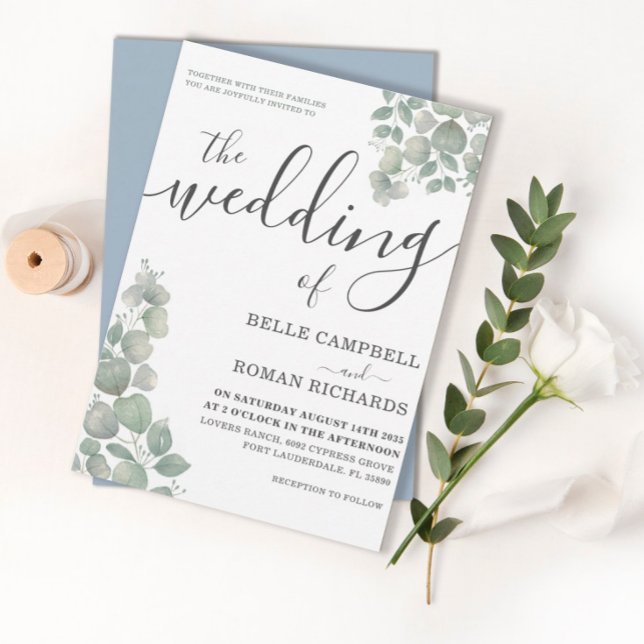 Rustic Eucalyputus Dusty Blue Wedding Invitation (Creator Uploaded)