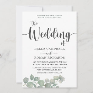 Rustic Eucalyputus Dusty Blue Wedding Invitation
