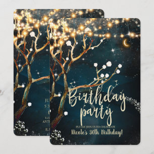 Rustic Evening Tree Lights Starry Birthday Party Invitation