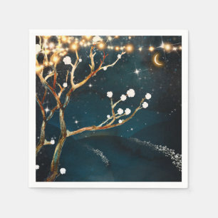 Rustic Evening Tree Lights Starry Night Wedding Napkin
