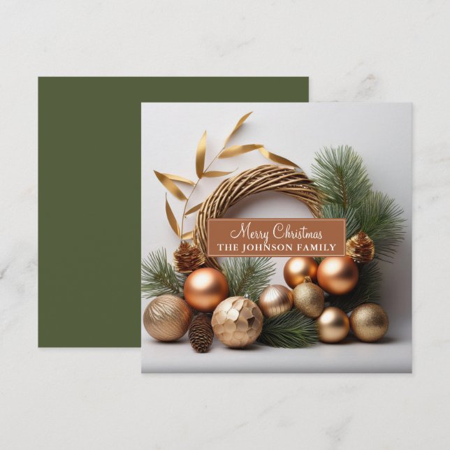 Rustic Evergreen And Wood Wreath Holiday Card (Front/Back)