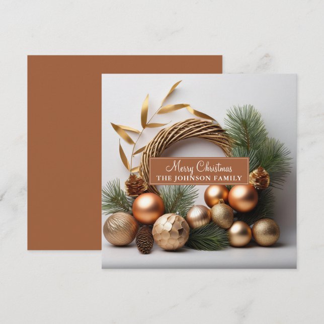 Rustic Evergreen And Wood Wreath Holiday Card (Front/Back)