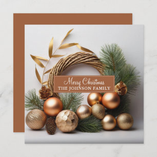 Rustic Evergreen And Wood Wreath Holiday Card