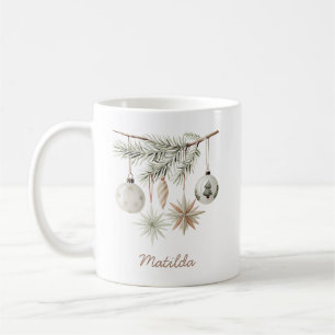 Rustic Evergreen Bauble Christmas Tree White Coffee Mug