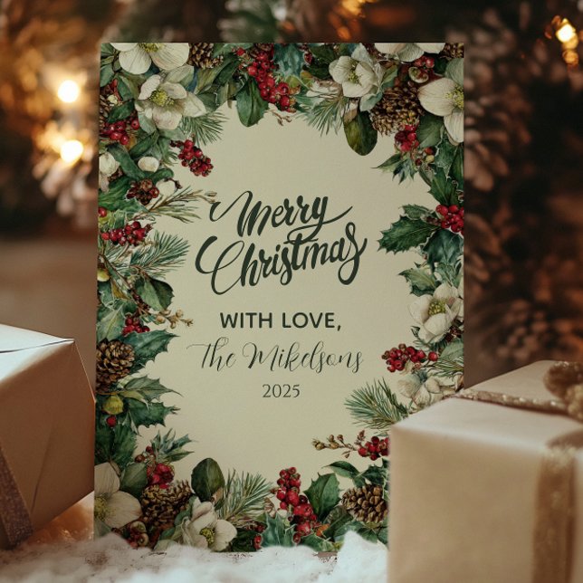 Rustic Evergreen Berry Christmas Holiday Card (Creator Uploaded)
