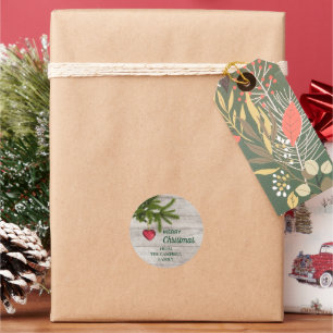 Rustic Evergreen Branches Christmas Classic Round Sticker