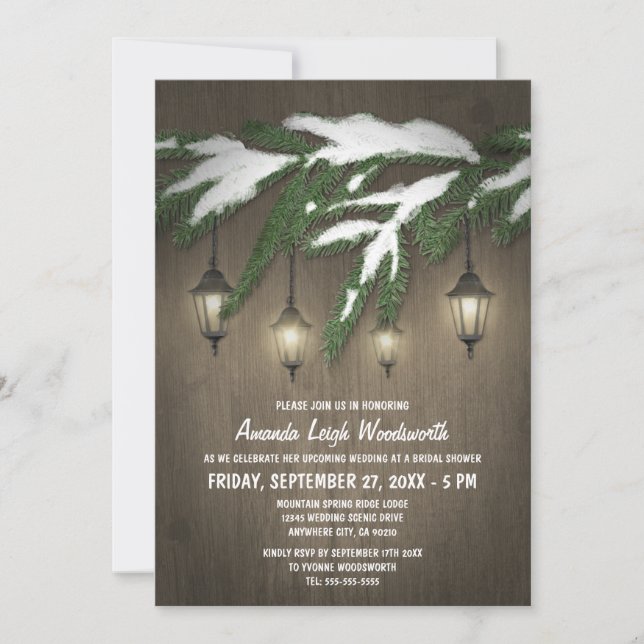 Rustic Evergreen Lantern Bridal Shower Invitations (Front)