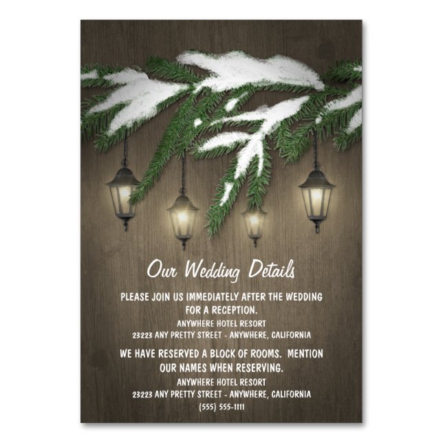 Rustic Evergreen Lantern Wedding Enclosure Cards (Front)