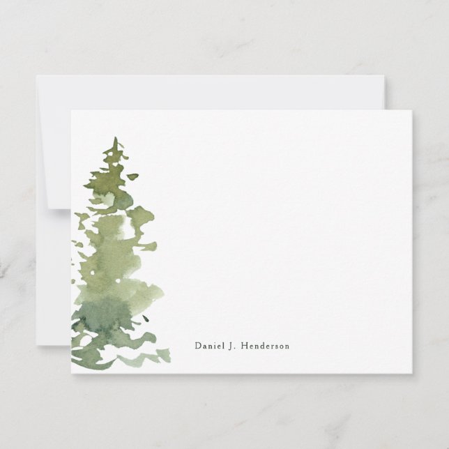 Rustic Evergreen Personalized Stationery Card (Front)