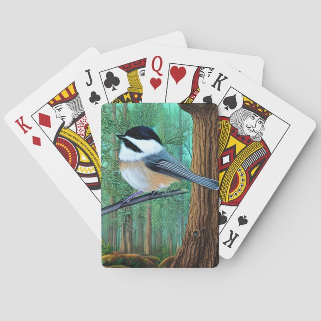 Rustic Evergreen Pine Chickadee Playing Cards (Back)