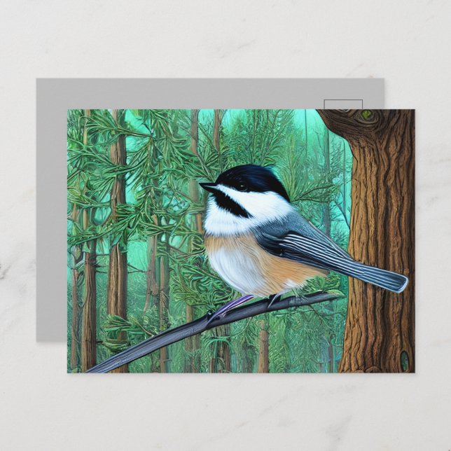 Rustic Evergreen Pine Chickadee Postcard (Front/Back)
