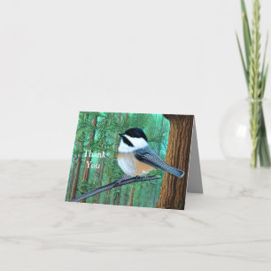 Rustic Evergreen Pine Chickadee      Thank You Card