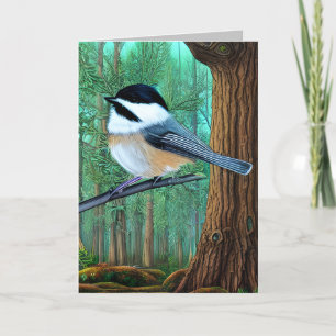 Rustic Evergreen Pine Chickadee Thank You Card