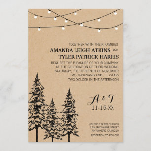 Rustic Evergreen Pine Tree Wedding Invitations