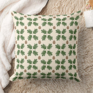 Rustic Evergreen & Pinecone Botanical Christmas Throw Pillow