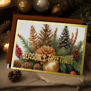 Rustic Evergreen Pinecone Watercolor Christmas Foil Holiday Card