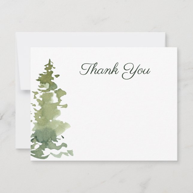 Rustic Evergreen Thank You Note Card (Front)