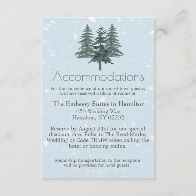 Rustic Evergreen Winter Pine Trees Accommodations Enclosure Card (Front)