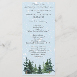 Rustic Evergreen Winter Pine Trees Wedding Program