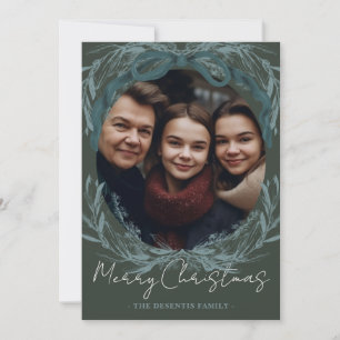 Rustic Evergreen Wreath Christmas Photo Holiday Card