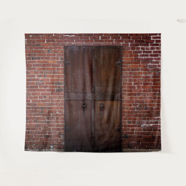Rustic Exposed Red Brick Wood Door Party Backdrop Tapestry (Front (Horizontal))