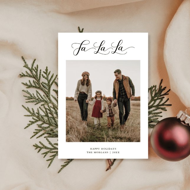 Rustic Fa La La Script Christmas Family Photo Holiday Card (Creator Uploaded)