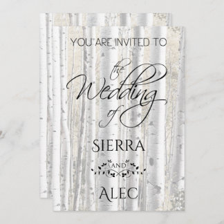 Rustic Faded White Birch Trees Invitation