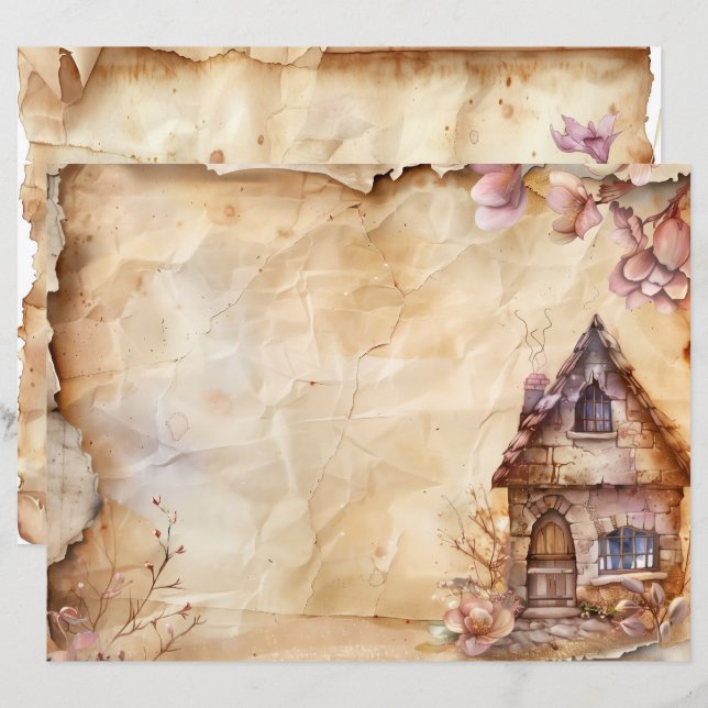 Rustic Fairy Home Vintage Scrapbook Journal Paper (Front/Back)
