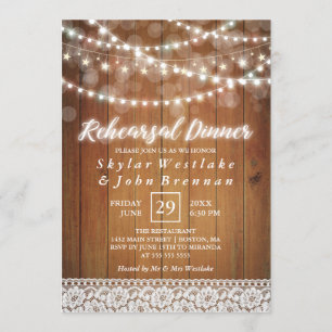 Rustic Fairy Lights Rehearsal Dinner Invitation