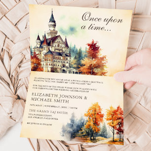 Rustic Fairytale Castle QR Code Story Book Wedding Invitation