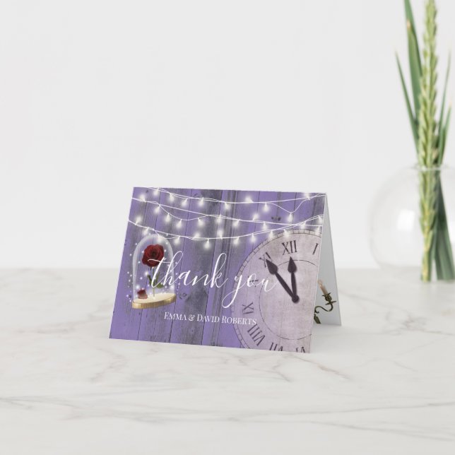 Rustic Fairytale Lavender Barn Wood Thank You Card (Front)