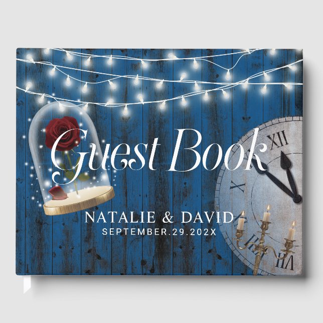 Rustic Fairytale Princess Navy Barn Wedding Guest Book (Front)
