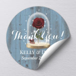 Rustic Fairytale Rose Dome Dusty Blue Wedding Classic Round Sticker<br><div class="desc">Rustic Fairytale Rose Glass Dome Dusty Blue Barn Wedding Stickers.</div>